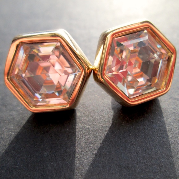 ✨Vintage SAL S.A.L. Swarovski America Limited Hexagonal Stud Earrings Crystal - Picture 3 of 14